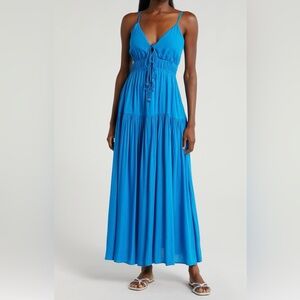 Elan Tie Front Vibrant Cobalt Blue Cover up Maxi Dress Sz Small